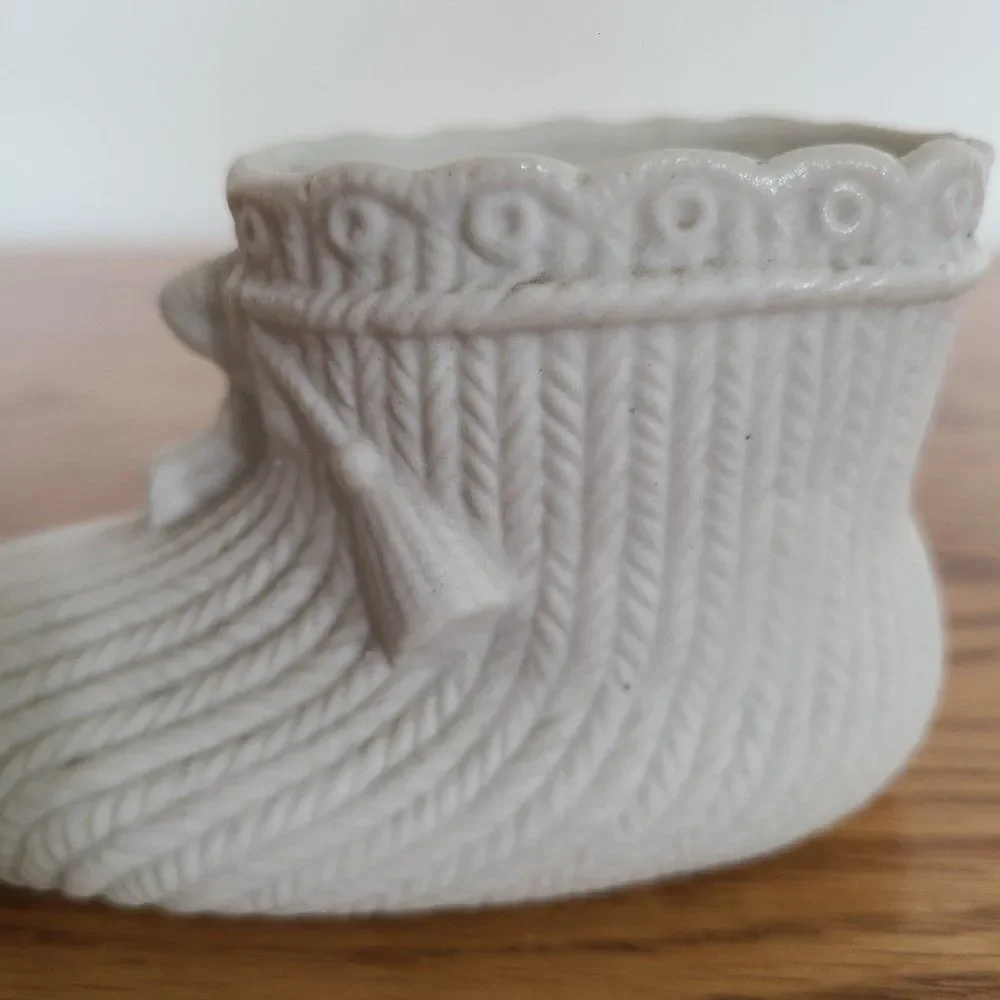 Vintage Bisque Porcelain Ceramic Baby Bootie Mini Planter Trinket Container